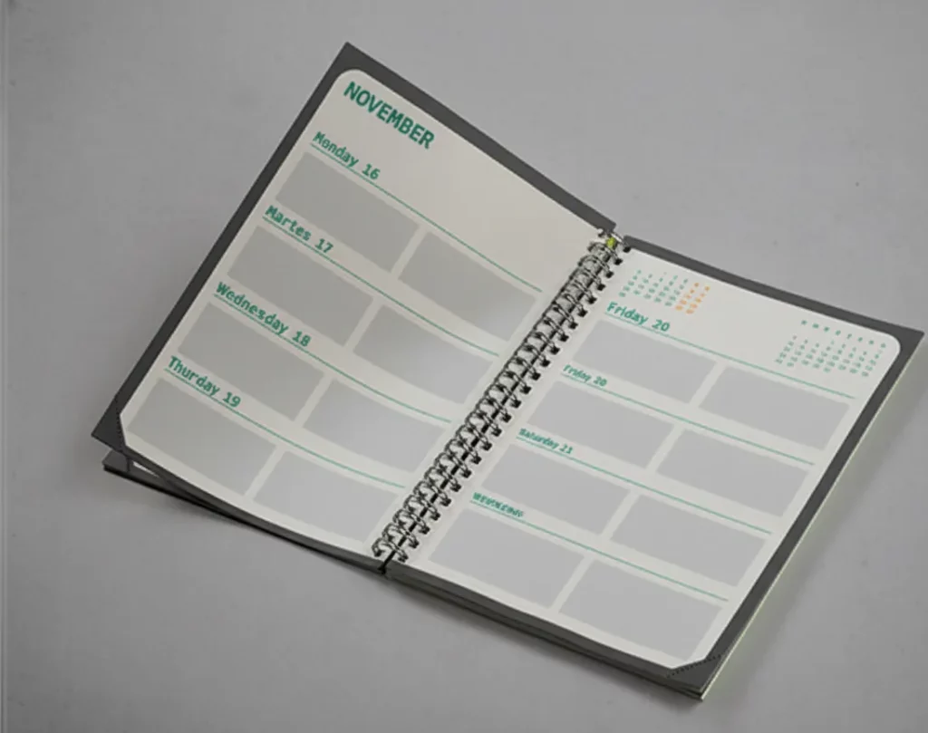 Agenda con encuadernación espiral wire O tapa blanda